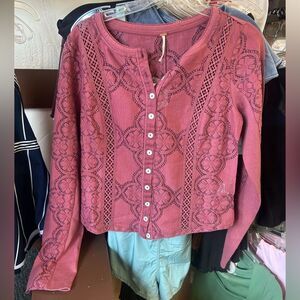 Free People Lace Blouse Cranberry Top